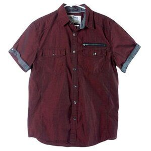 Urban Pipeline Mens Short Sleeve Shirt Easy Care Fabric Contrast Cuff Burgundy S